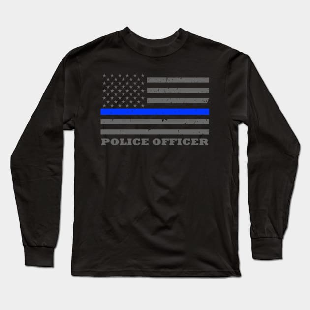 Police Officer Thin Blue Line Flag Long Sleeve T-Shirt by bluelinemotivation